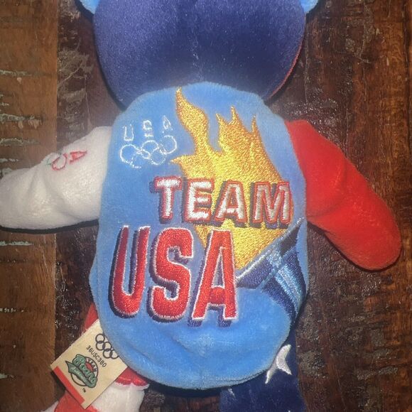 Rare 2000 Team USA Olympics Authentic Team Beans Bear Red White Blue USA - Picture 5 of 6